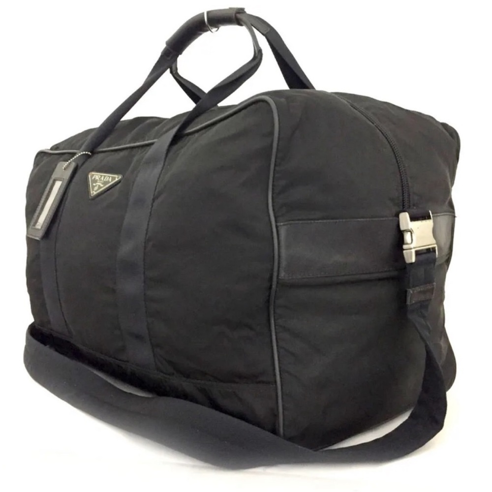 PRADA Travel Bag w/ Shoulder Strap + Luggage Tag (Black w: Silver HW) - Picture 4 of 9